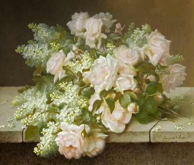 Roses and White Lilac by Raoul M. de Longpre